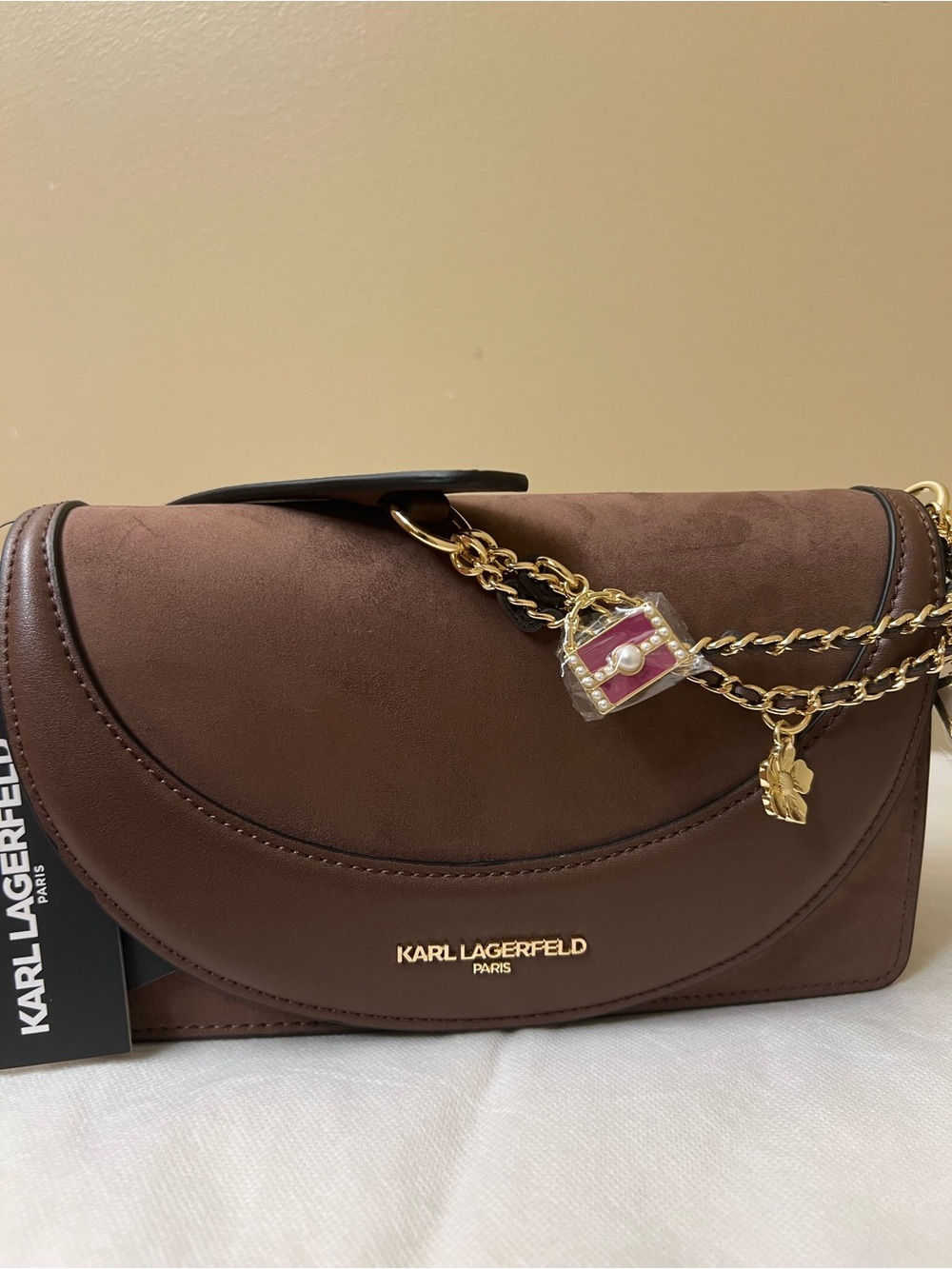 Karl Lagerfeld Suede Shoulder Bag NWT - Picture 5 of 12